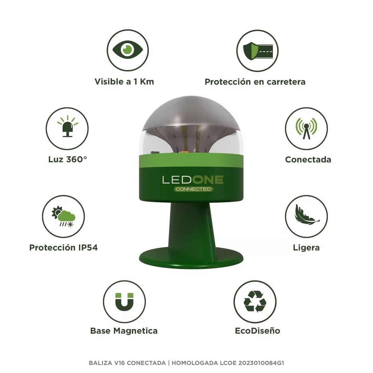 LED One ECO Connected - Luz de Emergencia Coche - Señal V16 Homologada DGT