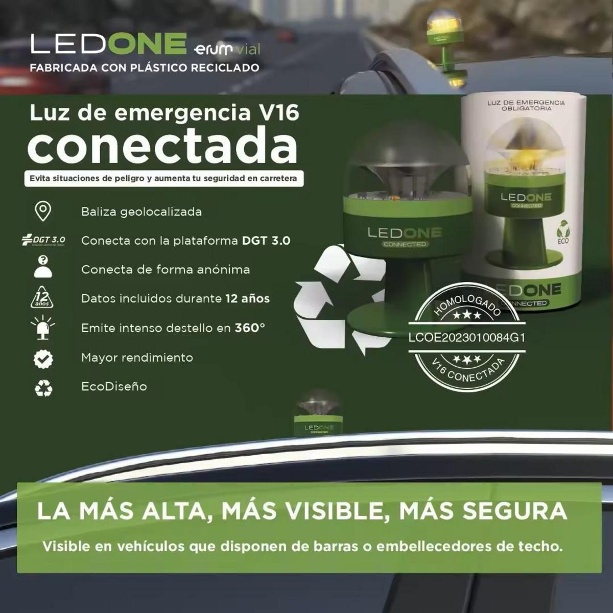 LED One ECO Connected - Luz de Emergencia Coche - Señal V16 Homologada DGT
